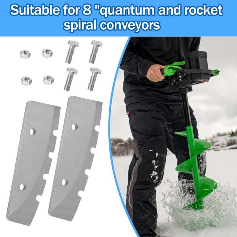 TJUNSENHARSH 28340 Replacement Eskimo Ice Auger Blades Compatible with Eskimo Auger Blades, 8 Inch Hand Ice Augers Blades w/Bolts Nuts - 2 Pack - Image 3